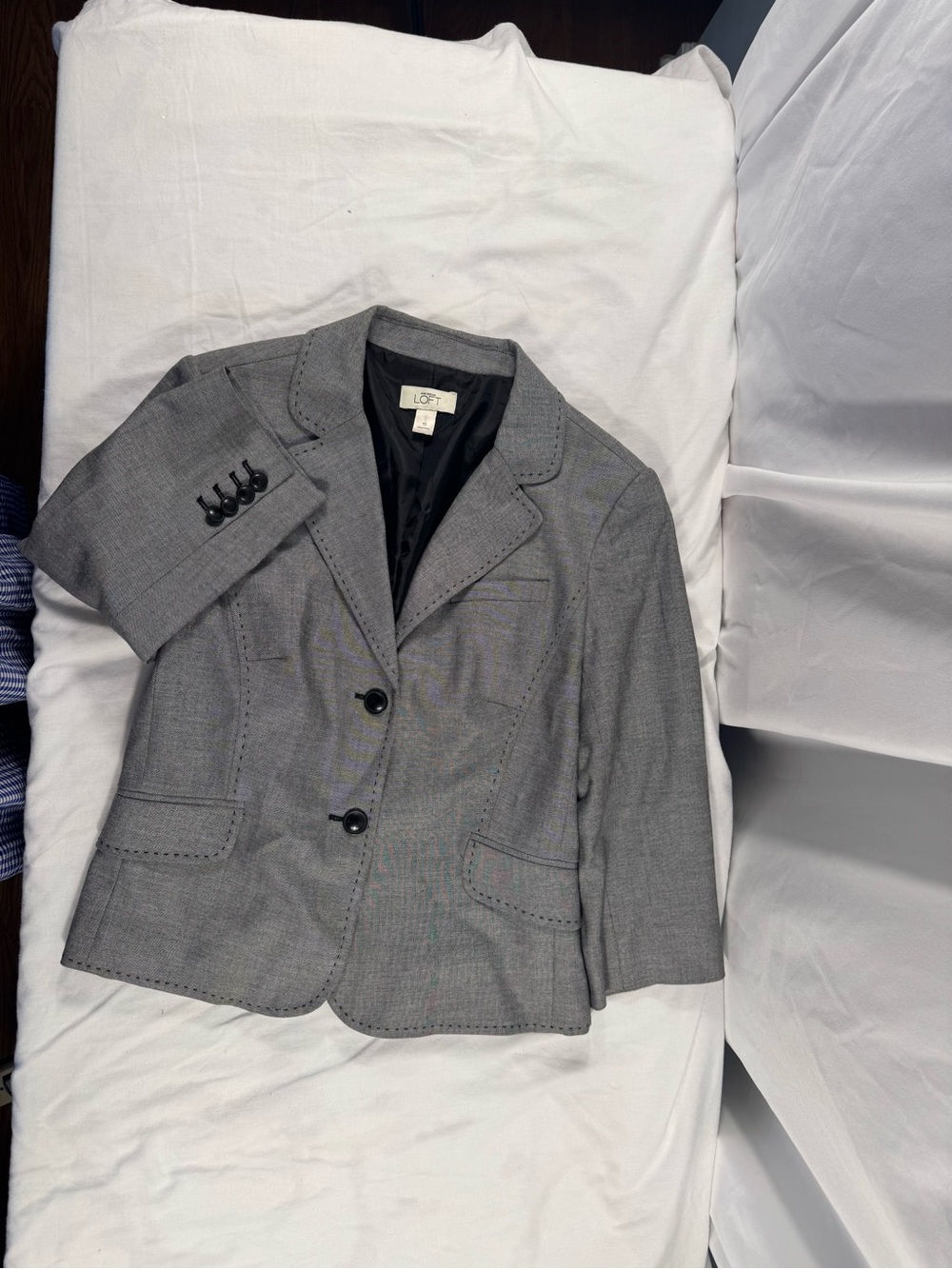 LOFT Gray Black 3/4 Sleeve Blazer Jacket Pick Stitch Tailored Suit Top Sz 10